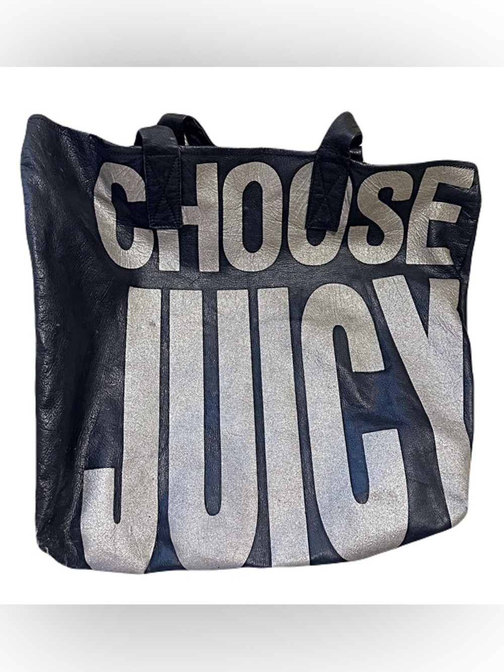 Juicy Couture Black Cowhide Leather Tote Bag "Choose Juicy" Gold Sparkle
RARE - Picture 3 of 10